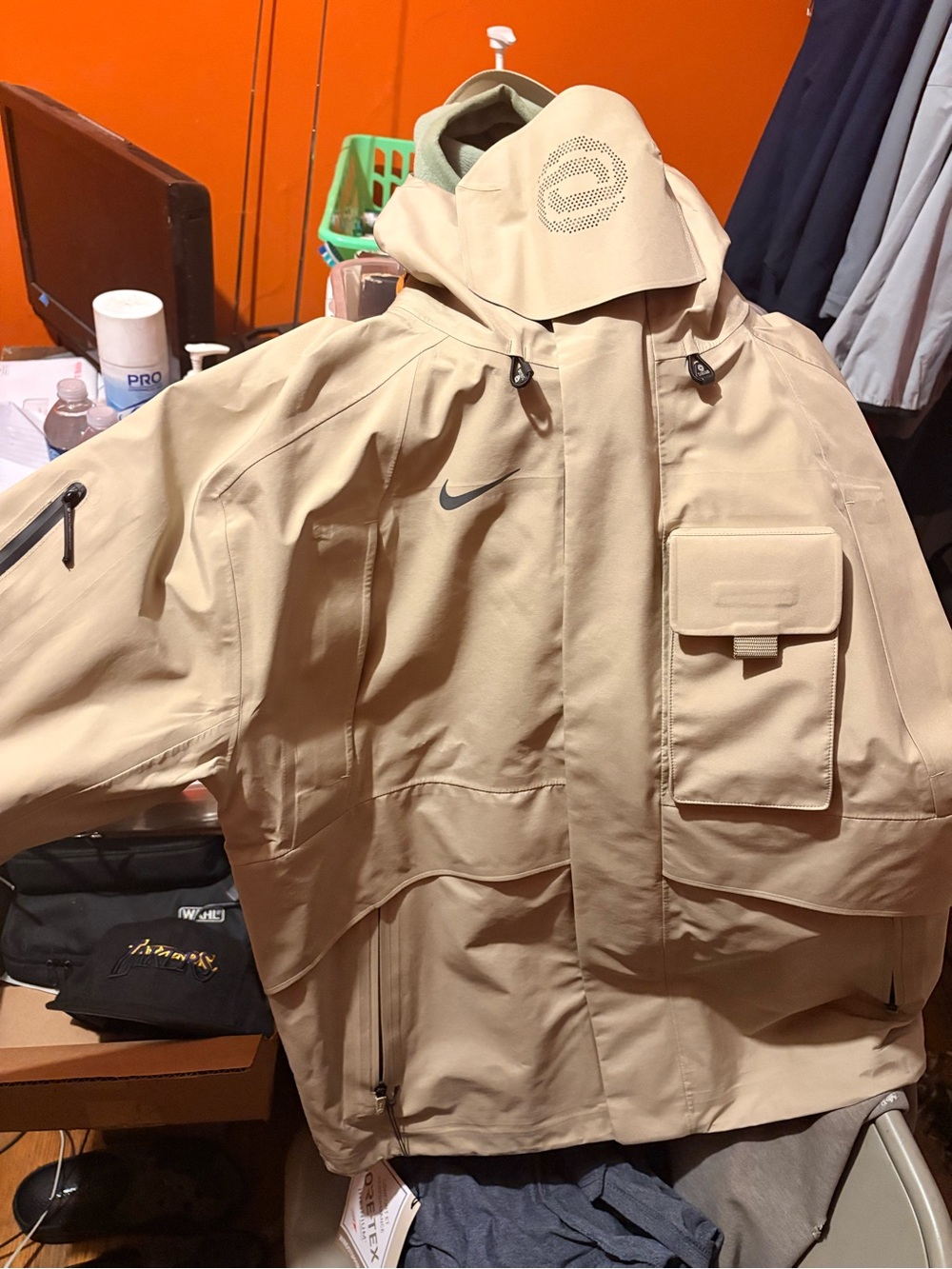 Nike Men’s Sand-Beige Hooded Raincoat with Utility Pocket